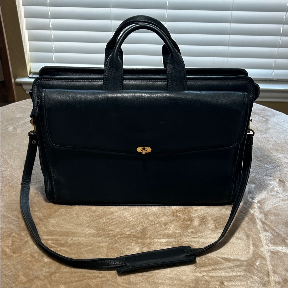 Black Leather Carryall with Gold Accents